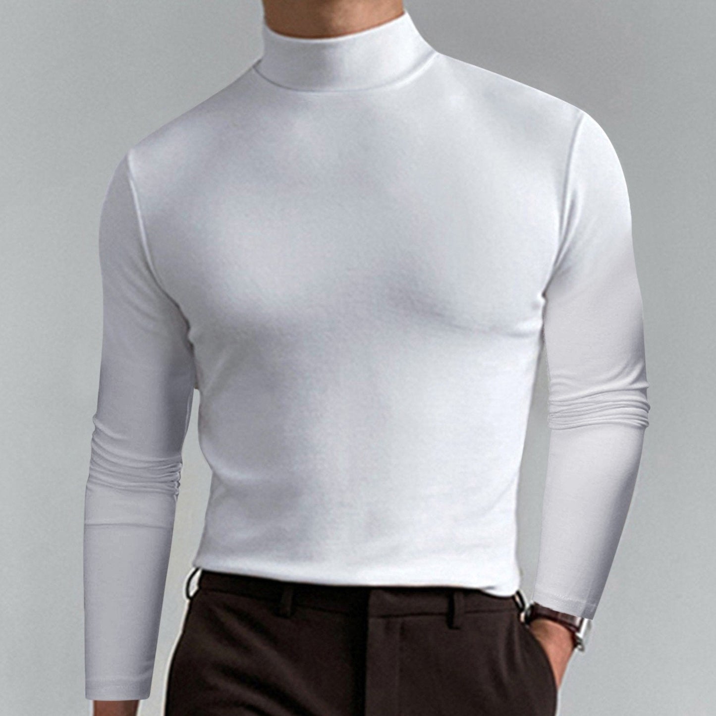 🔥 Men's High Neck Slim Fit T-Shirt - Stretchy & Breathable for Gym or Casual, Modern Style & Comfort 🏃‍♂️📦