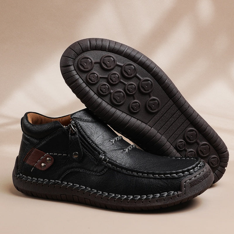 ⏰Limited Time Sale 50% OFF-Men’s Handmade Premium Leather Slip-On Driving Boots – Wide Toe, Arch Support, Waterproof, Pressure Relief, Non-Slip Sole for Casual, Travel & Outdoor