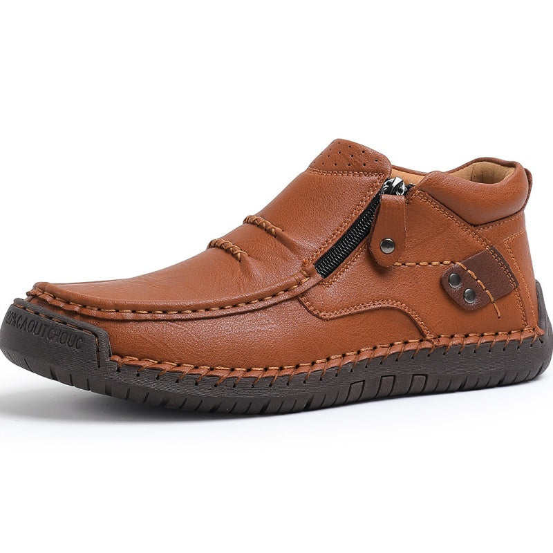 ⏰Limited Time Sale 50% OFF-Men’s Handmade Premium Leather Slip-On Driving Boots – Wide Toe, Arch Support, Waterproof, Pressure Relief, Non-Slip Sole for Casual, Travel & Outdoor
