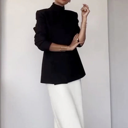 Fashionable Leader One Button Stand Collar Long Sleeve Blazer Jacket