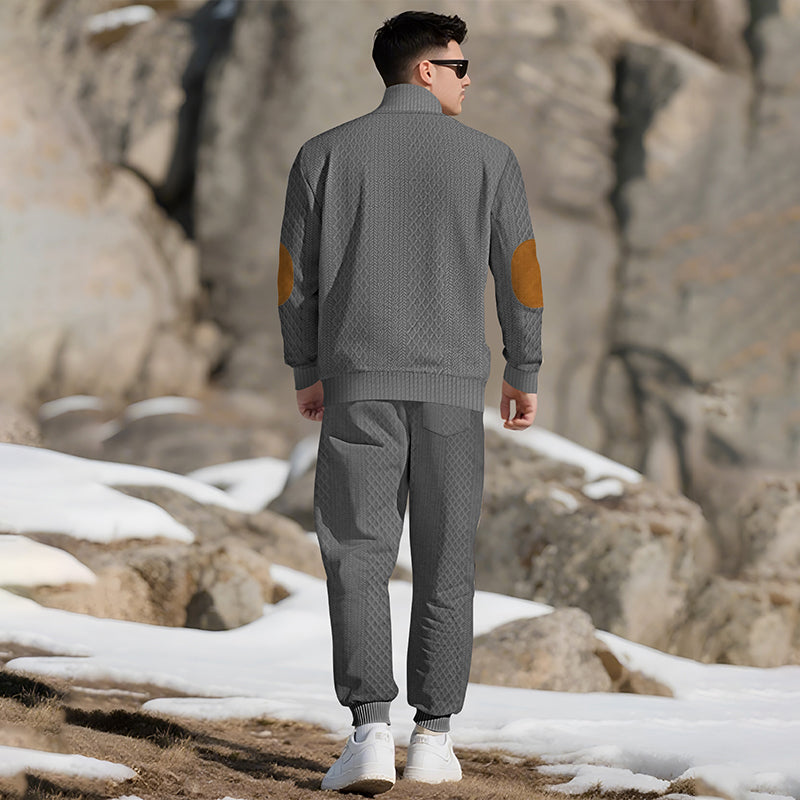 ⏳Time-Limited Special⏰Casual Jacquard Set: Stand Collar Top + Elastic Cuff Pants – Rich Jacquard Texture & Elegant Neckline, Daily Wear Essential!